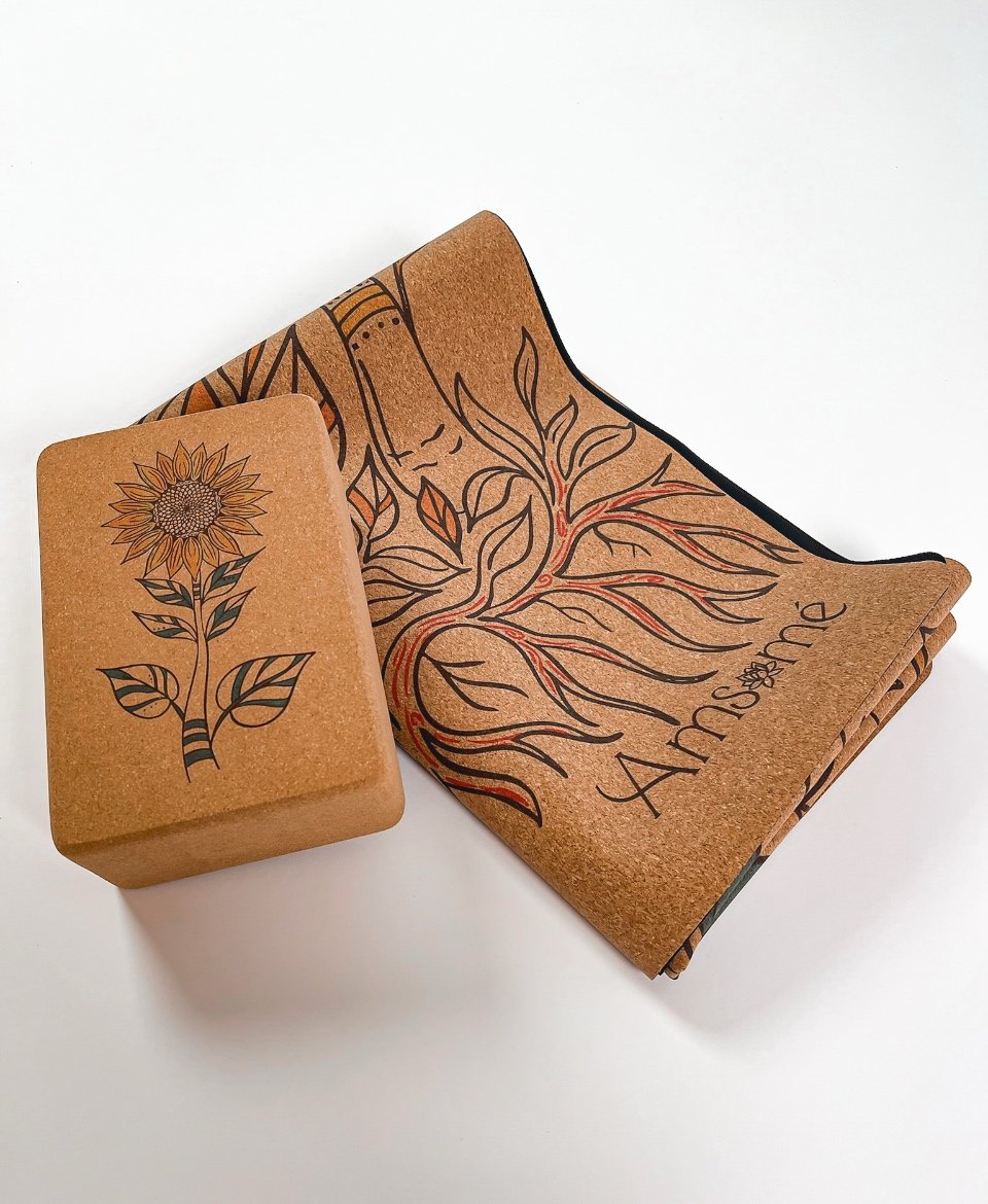 Tapis de yoga de voyage - 7 chakras par Amsome plie - brique assortie