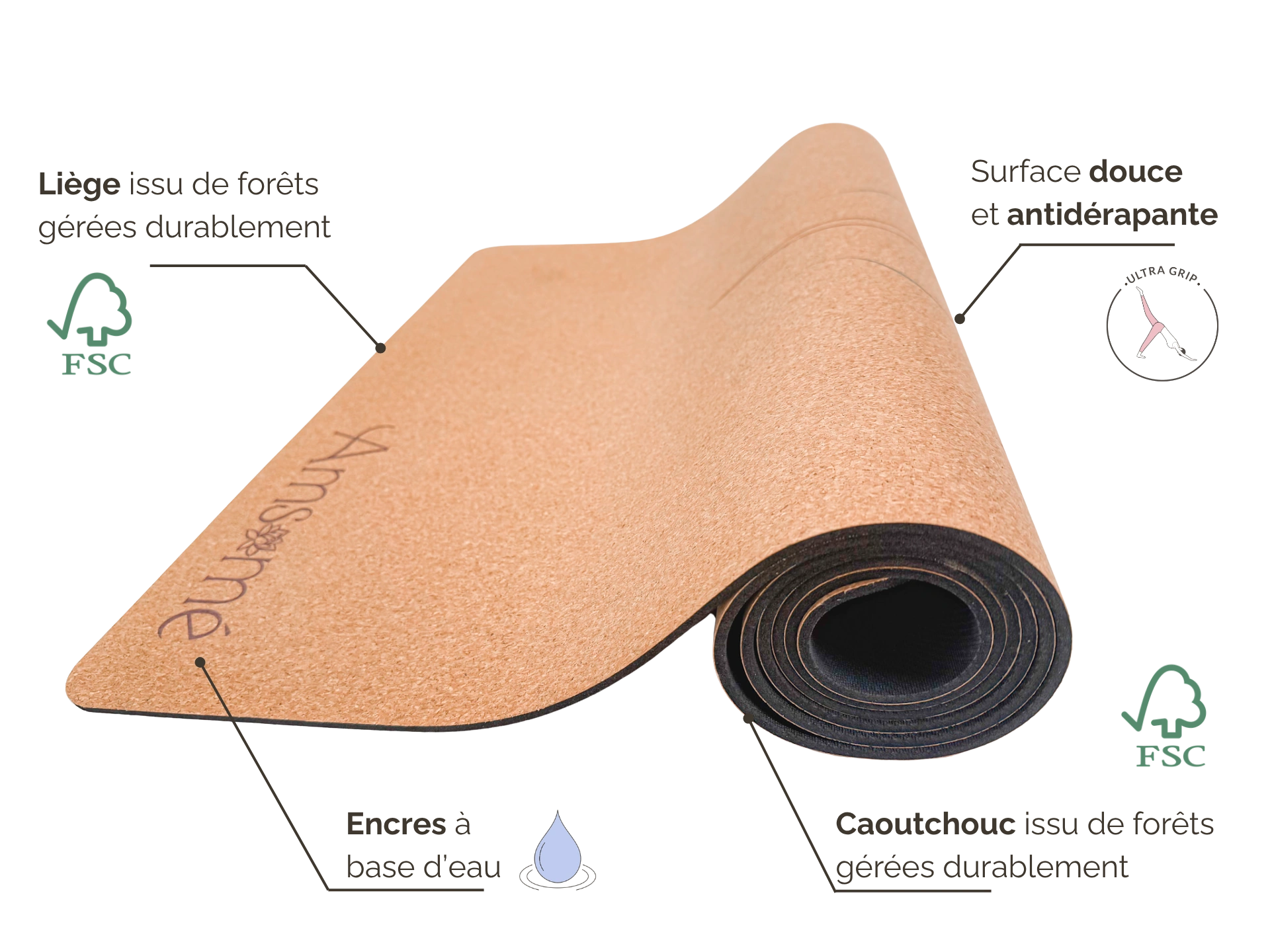 Composition d’un tapis Amsomé en liège et caoutchouc naturel